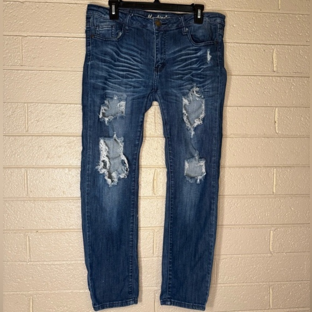 Machine Men's Ripped Blue Slim Jeans